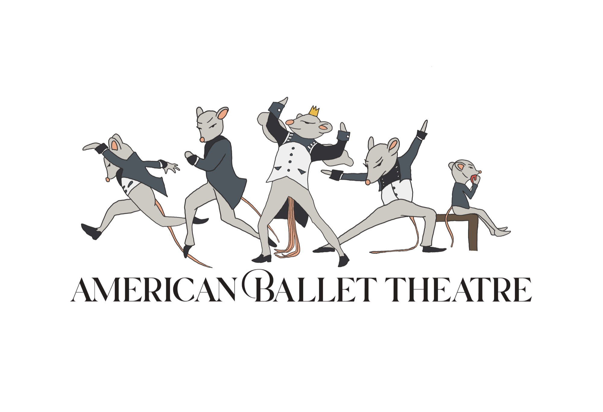 Final vector of the five-mice kick line above the American Ballet Theatre wordmark, cleaned up for production