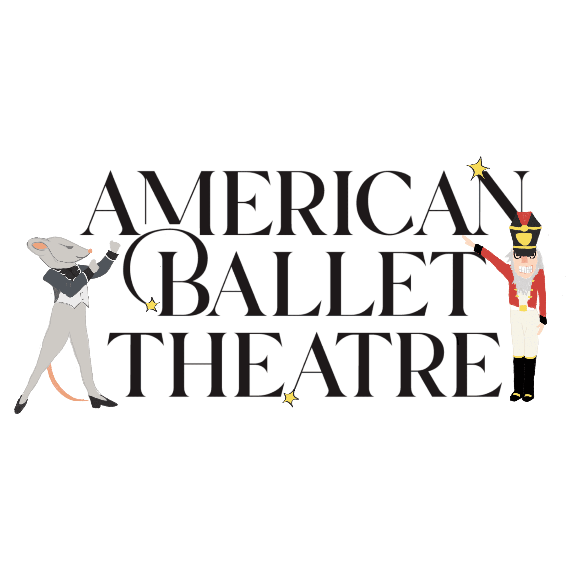 Colored draft of the same mouse and Nutcracker soldier flanking the wordmark, the soldier reaching toward a gold star