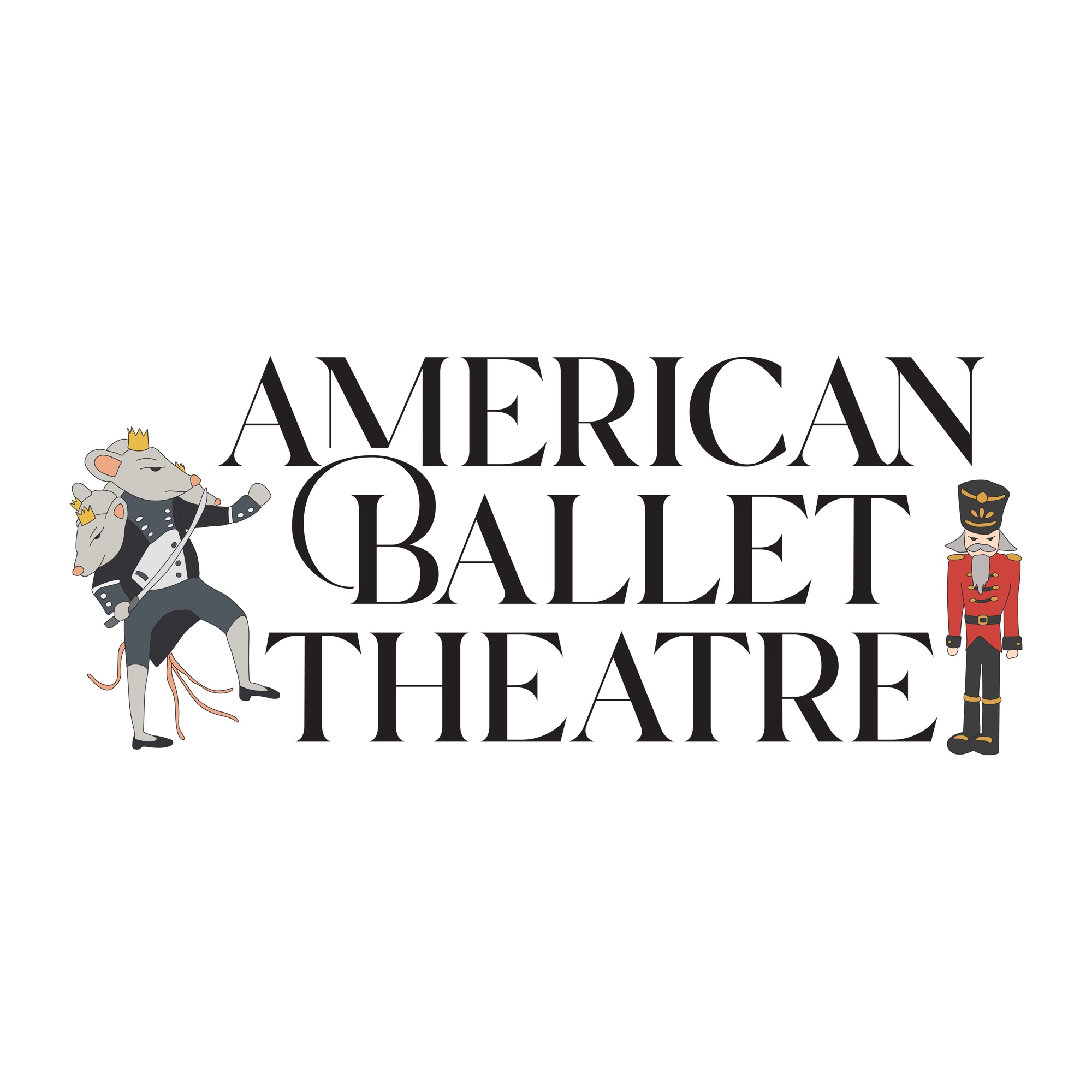 Final vector pairing a two-headed, crowned Mouse King with the Nutcracker soldier, flanking the American Ballet Theatre wordmark
