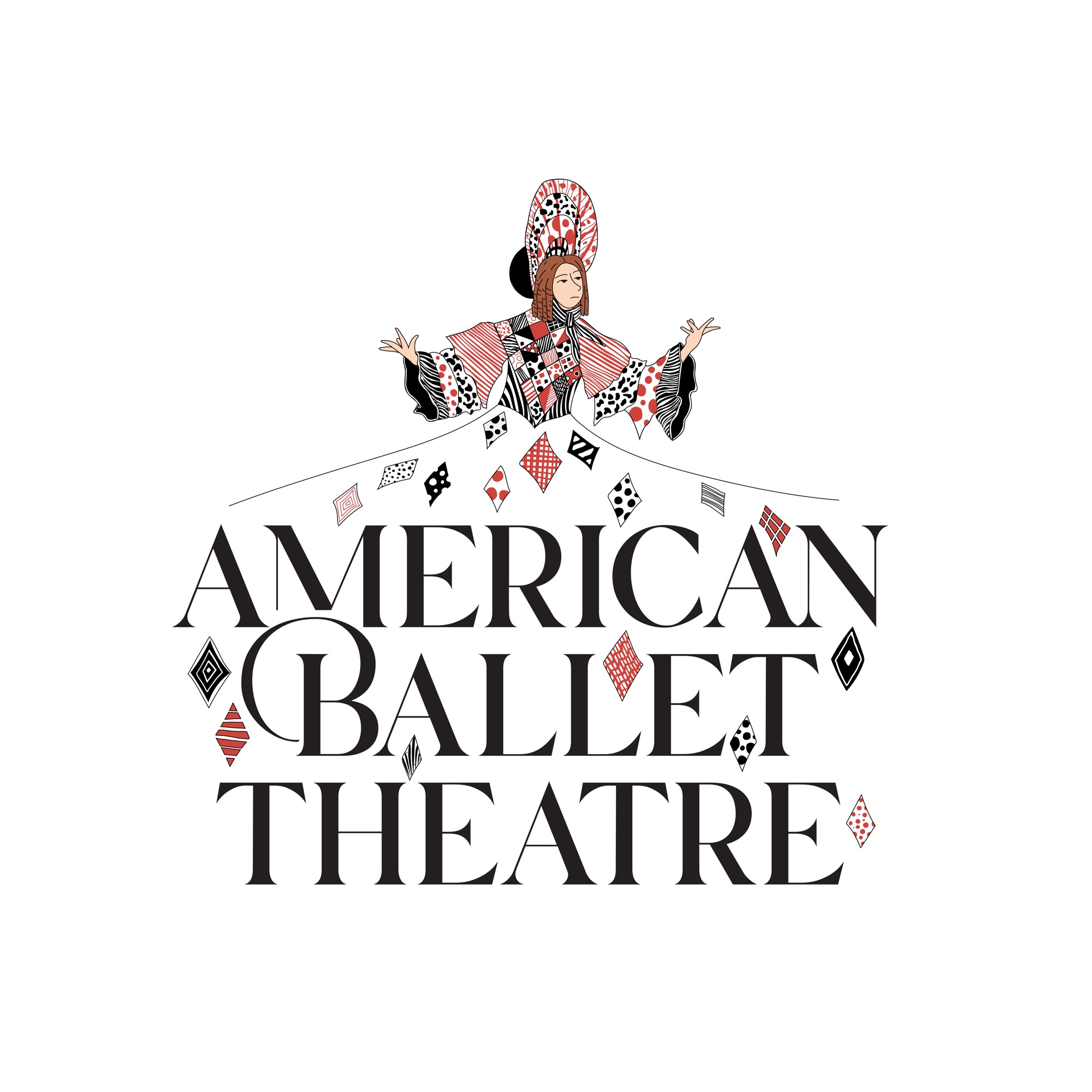 Final vector of the patchwork harlequin figure atop the American Ballet Theatre wordmark, cleaned up for production