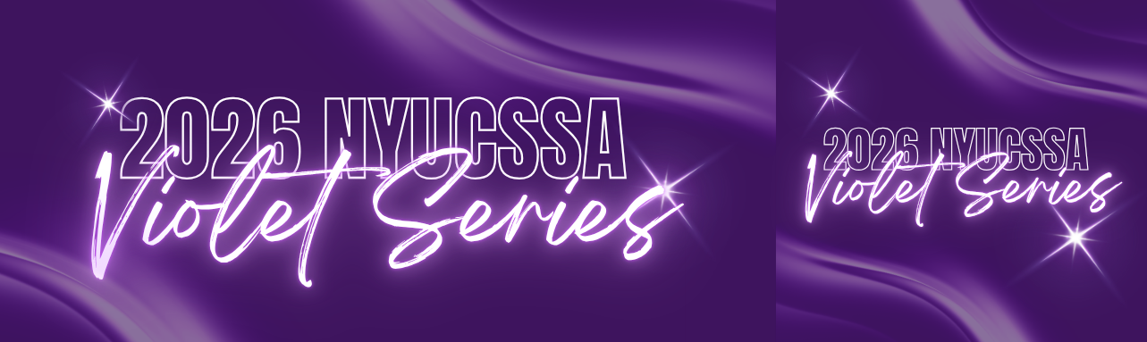 2026 NYUCSSA Violet Series key art, glowing purple script logotype on a silk purple background