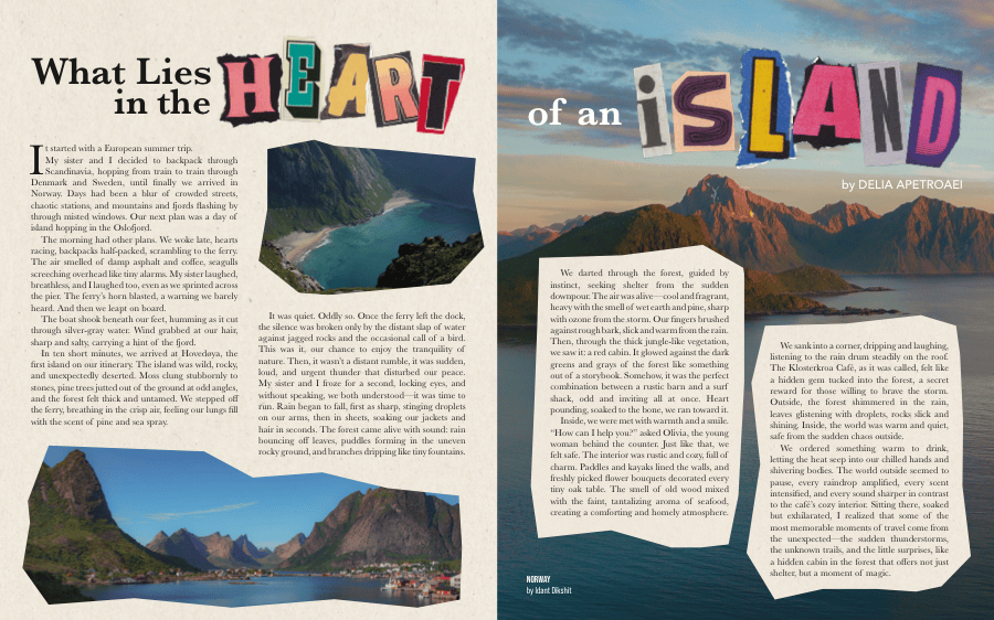 What Lies in the Heart of an Island, a travel essay by Delia Apetroaei about Norway, Baedeker magazine spread