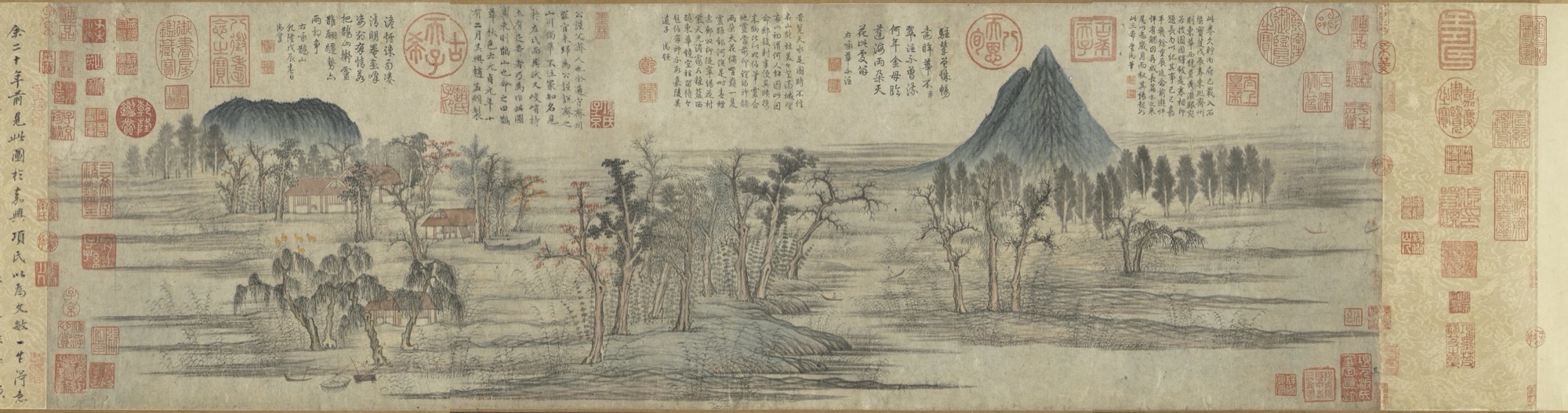 Autumn Colors on the Que and Hua Mountains, a thirteenth-century handscroll covered in seals added by collectors, scholars, and emperors across several centuries