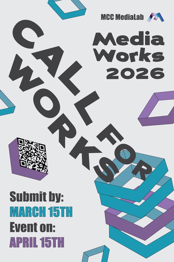 Final MediaWorks 2026 call-for-works poster design