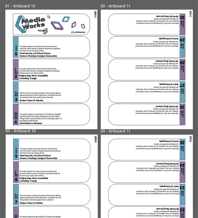 Final flat print design of the MediaWorks program fan, front and back leaves