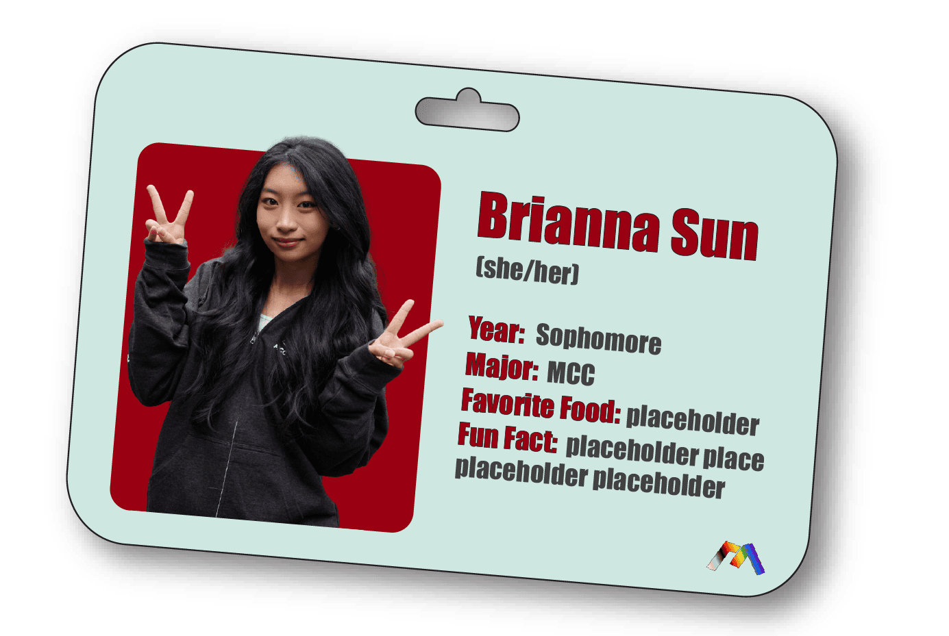 MediaLab new-member welcome card for Brianna Sun, mint color palette, with favorite-food and fun-fact fields still in placeholder text