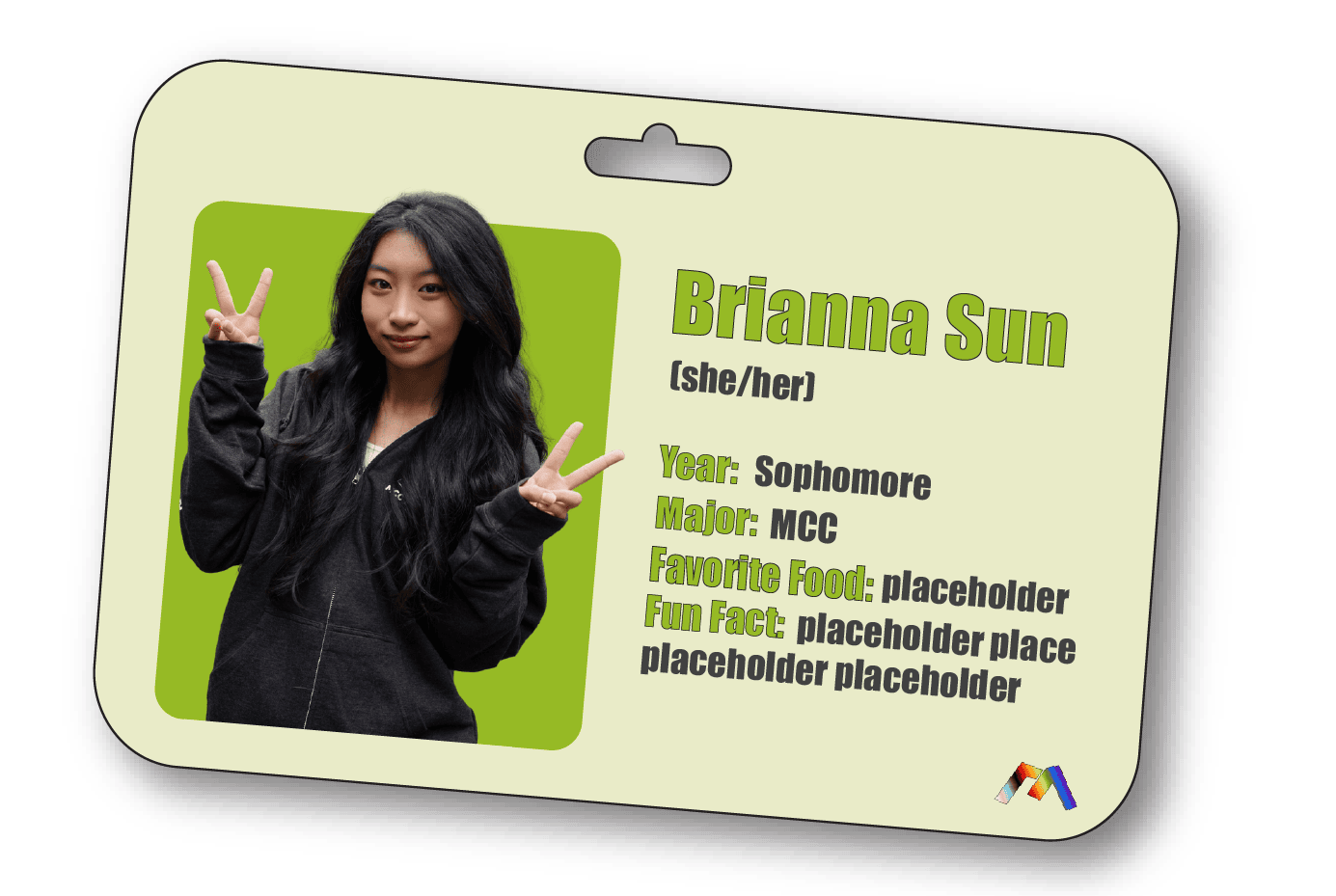 MediaLab new-member welcome card for Brianna Sun, green color palette