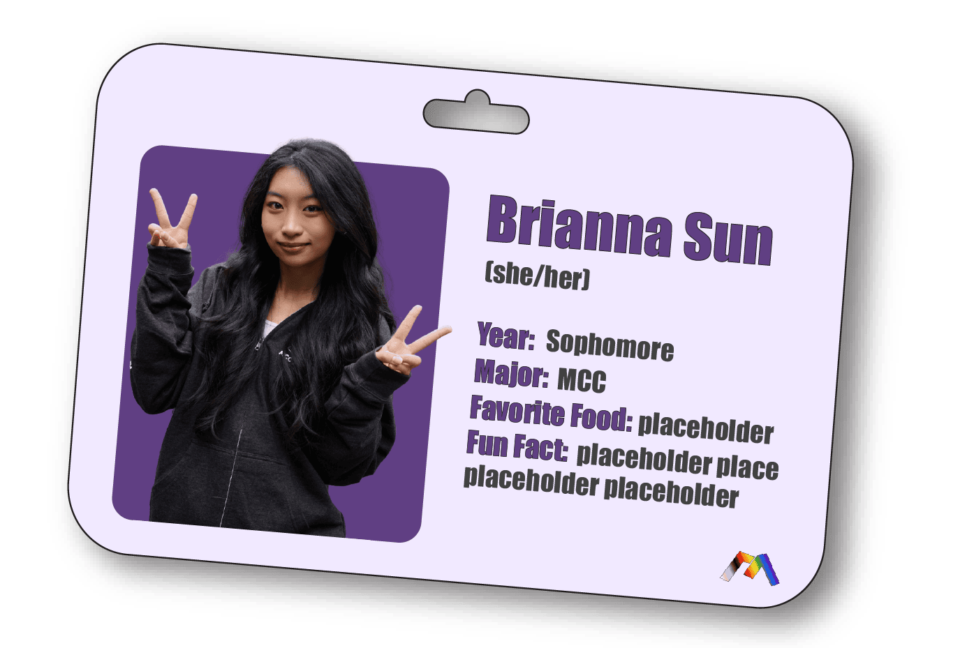 MediaLab new-member welcome card for Brianna Sun, lavender and purple color palette