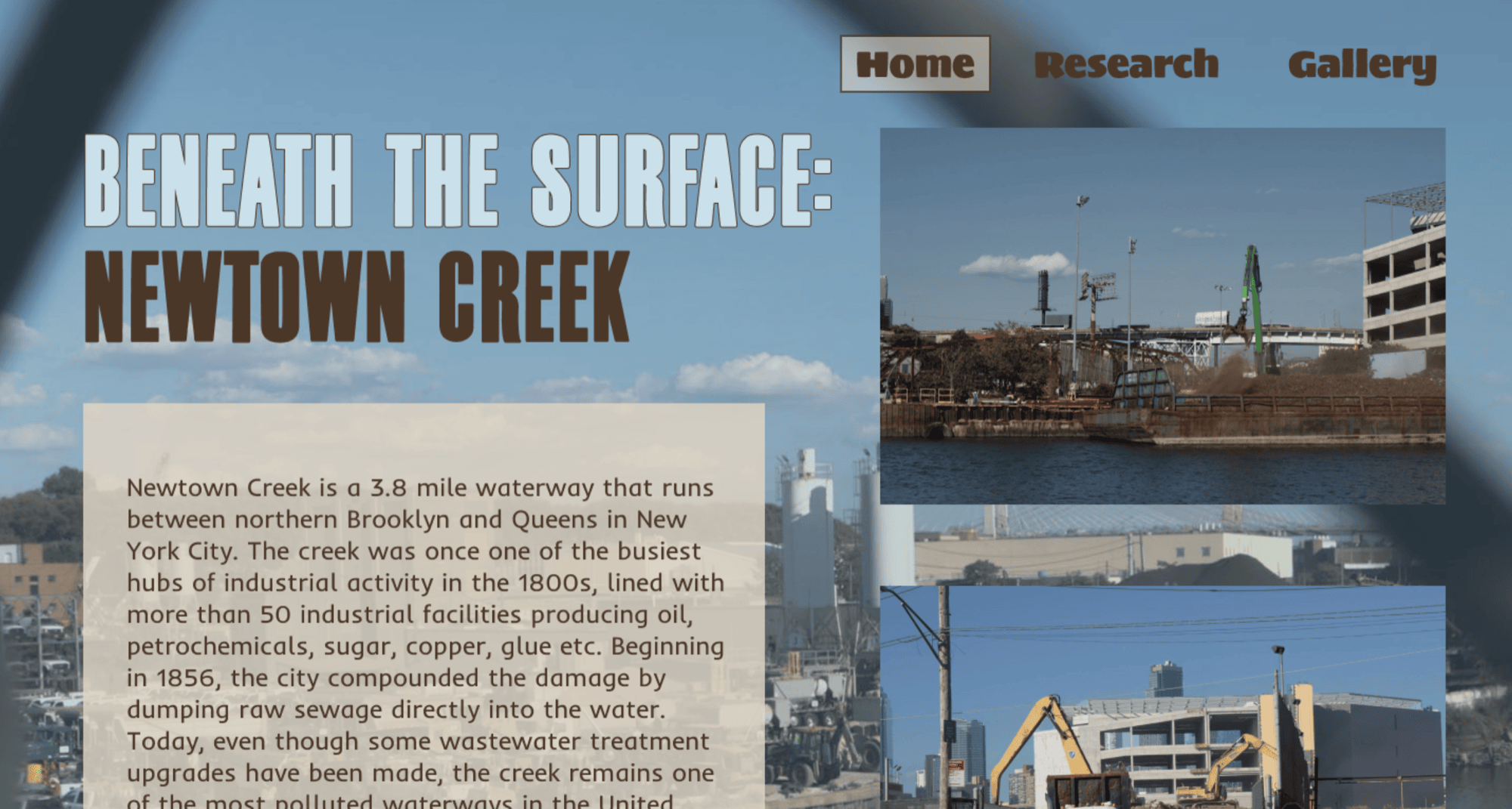 Design 1 — an early homepage draft for Beneath the Surface, with a full-bleed photo background