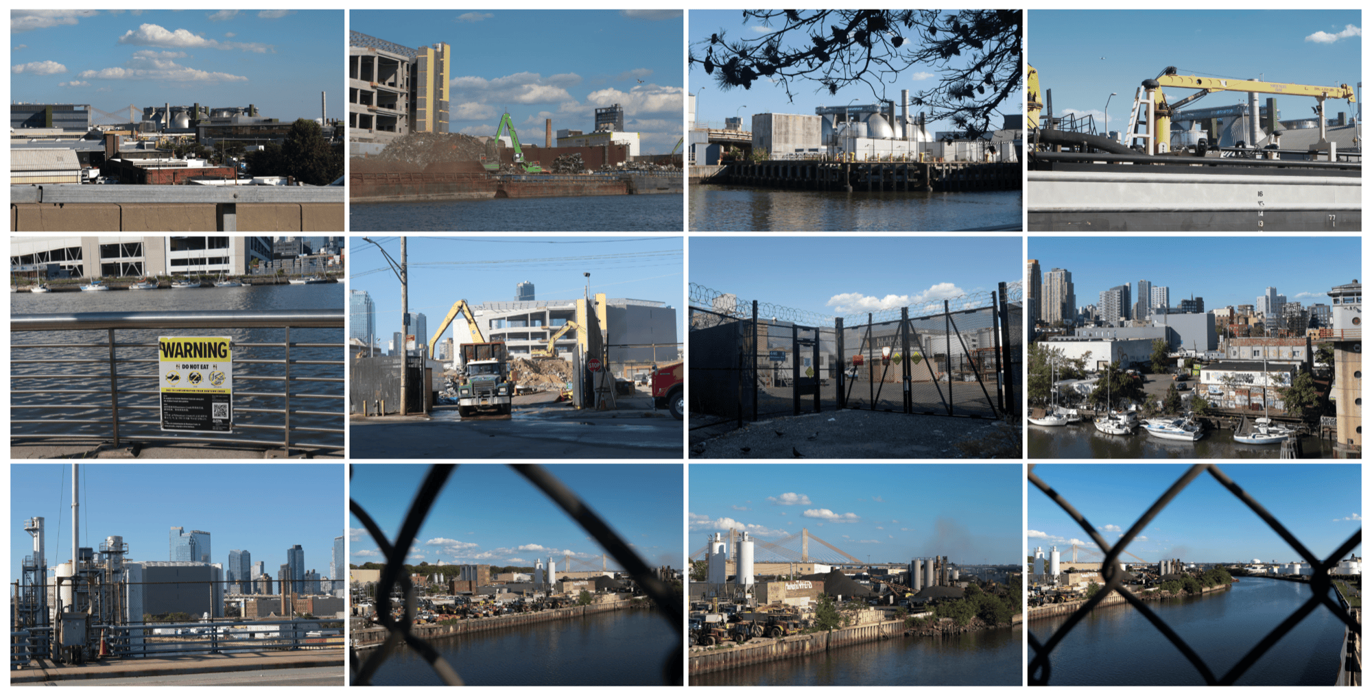 Photo 1 — an initial contact sheet of twelve Newtown Creek photographs