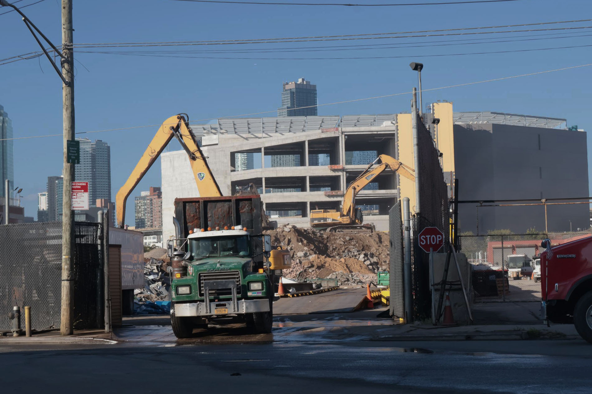 A demolition and construction site along the industrial shoreline of Newtown Creek