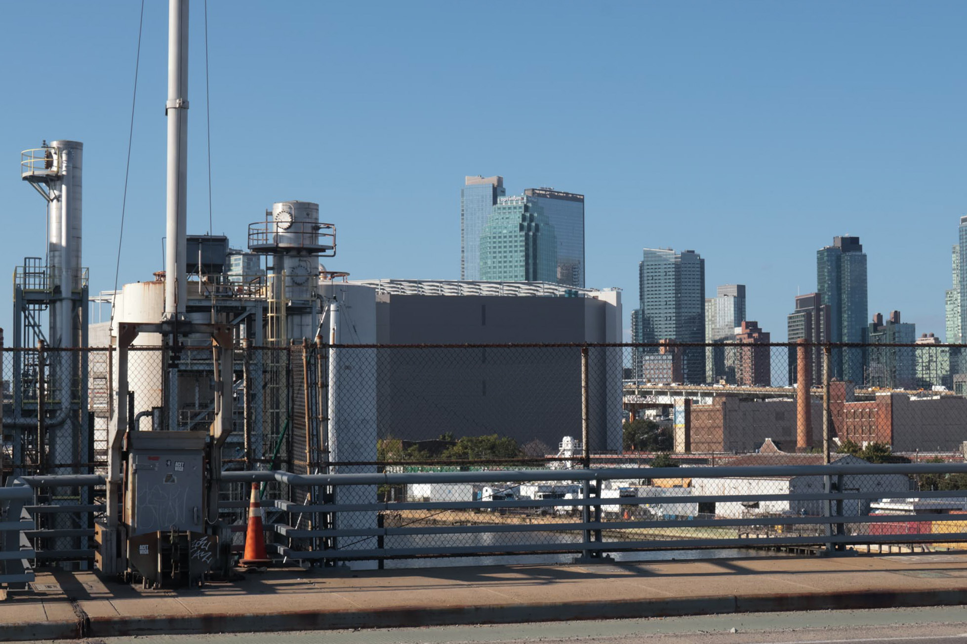Newtown Creek factories and industrial buildings along the waterway