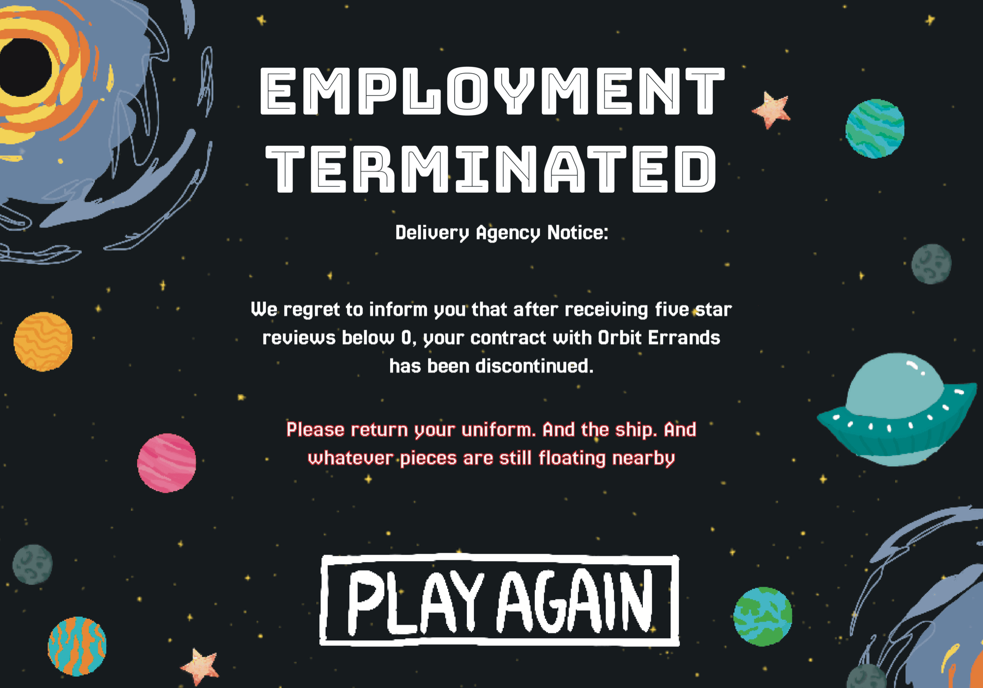 Fired ending screen